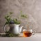 A teapot pouring a stream of herbal tea into an elegant porcelain cup2