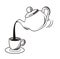 Teapot pouring tea into a cup hand drawn sketc