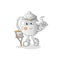 Teapot sick with limping stick. cartoon mascot vector