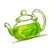 Teapot sketch with green tea