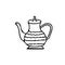 Teapot with stripes. Element in hand drawn Scandinavian style. icon in simple liner. card, poster, menu. tea ceremony
