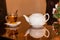 Teapot with tea, copy space. tea time