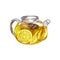 Teapot with tea. Transparent glass teapot with lemon tea. Watercolor illustration.