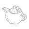 Teapot with teabag inside doodle sketch icon. Simple hand drawn outline style. Tea time. For cafe menu flyers card