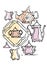 Teapot and Teacups funny drawing. Isolated illustration.