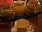 Teapots and cup of tea