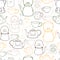 Teapots, cups and cans for tea. Vector   pattern