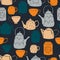 Teapots, cups and cans for tea. Vector  pattern