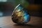 a tear shaped object sitting on top of a wooden table