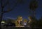 Teardrop camper in campsite at Hunting Island State park, South Carolina at night with stars