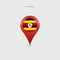 Teardrop map marker with flag of Uganda. 3D vector illustration