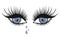 Tears are dripping from blue eyes. Gray shadows on half-closed eyelids. Smokey eye. Crying look