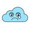 Teary cloud emoticon outline illustration