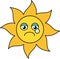 Teary sun emoticon outline illustration