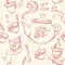 Teatime seamless pattern with teapot and mugs