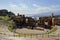 Teatro Antico di Taormina Ancient Amphitheatre in Sicily, Italy during sunny day with sea in the background