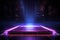 Tech elegance Metallic podium in futuristic setting, neon lights illuminate