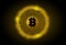 Tech gold yellow cyber bitcoin futuristic background.