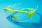 Tech protection gear Green glasses isolated on a blue backdrop