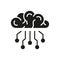 Tech Science Solid Pictogram. Human Brain with Circuit, Digital Technology Concept Black Line Icon. Artificial