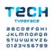 Tech square font. Vector alphabet with latin letters and numbers