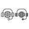 Tech support line and solid icon. Headphones and globe outline style pictogram on white background. Business customer