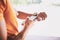 The tech that takes your workout to the next level. a man pairing his watch with a smartphone during a workout against