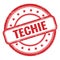 TECHIE text on red grungy vintage round stamp