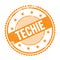 TECHIE text written on orange grungy round stamp