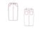 Technical drawing of midi jean skirt. Fashion template