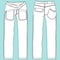 Technical fashion illustration Unisex denim pants with technical drawing planetary fashion cuts, pocket, zipper, front and back