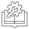 Technical literature thin line icon. Book with cogwheel vector illustration isolated on white. Book and gear outline