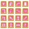 Technical mechanisms icons set pink square vector