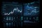 Technical price graph and indicator, candlestick chart screen for market volatility, up and down trend