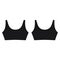 Technical sketch crop top in black color. Sport bra isolated on white background. Yoga underwear design template