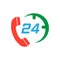 Technical support 24/7 vector icon in flat style. Phone clock he