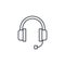 Technical support, headphones microphone, operator thin line icon. Linear vector symbol