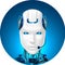 Technical support icon. Chat bot web assistance. Robot in headphone. Front view