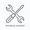 Technical support line icon. Vector outline illustration of turn-screw and spanner. Hardware settings button pictorgam