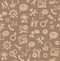 Technical support, repair, assistance, seamless pattern, brown, colored, pencil hatching, vector.