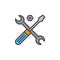 Technical support symbol. Tools line icon, filled outline vector