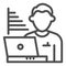 Technician blogger line icon. Statistics chart and user with laptop symbol, outline style pictogram on white background