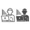 Technician blogger line and solid icon. Statistics chart and user with laptop symbol, outline style pictogram on white