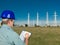 Technician inspecting electricity station