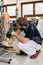 Technician working on prosthetic leg parts