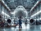 Technicians Inspecting Commercial Airplane in Hangar. Generative ai