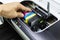 Technicians are install setup the ink cartridge of a inkjet printer the device of office automate