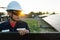 Technicians prepare solar panels for installation in the solar plant, Alternative energy to conserve the world`s energy,