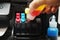 Technicians Refill ink cartridges, printer Inkjet colors.Printer Repairs and Maintenance inkjet or Laser printers concept