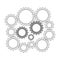 Techno background with gear wheels icon. Machinery logo. Mechanism cog concept. Technologic mechanical cogwheel tool